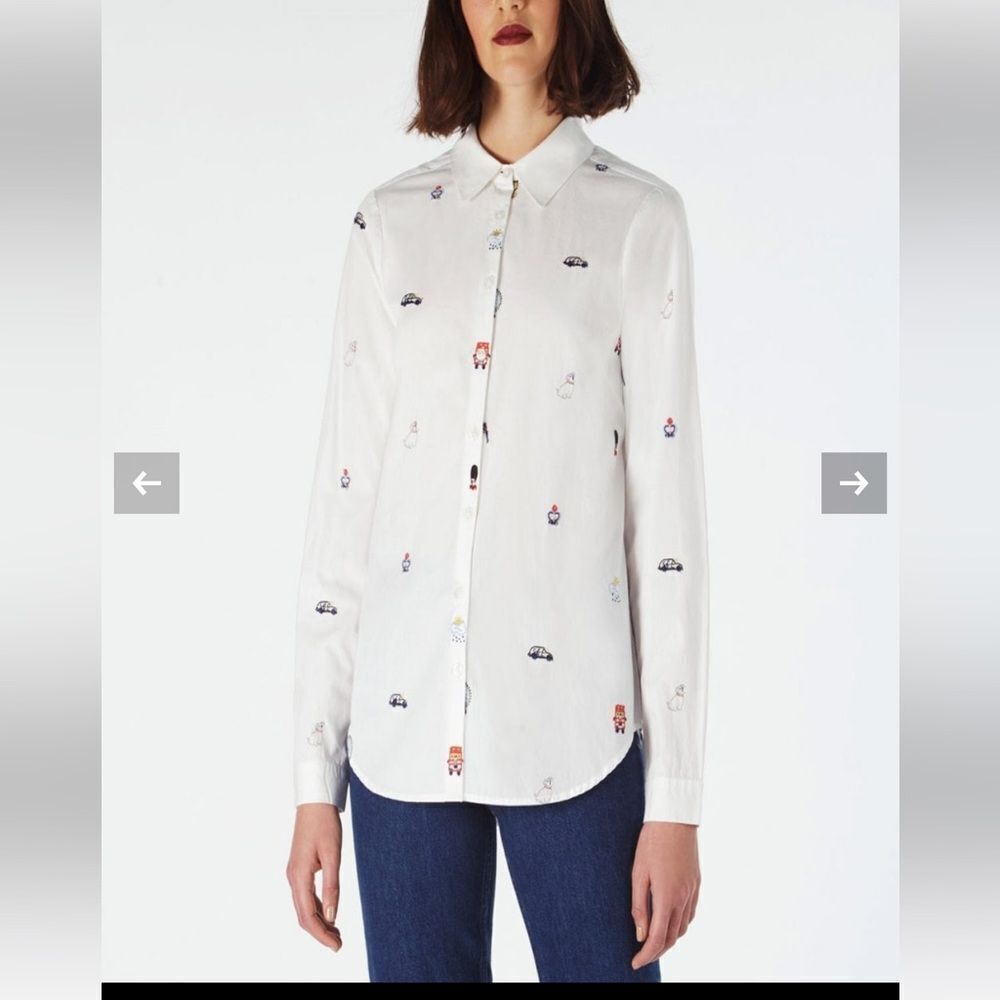 Cath kidston london white button down embroidered blouse 8